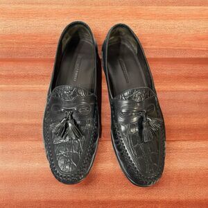 Johnston & Murphy Size 11 M Black Alligator Grain Leather Tassel Dress Loafers